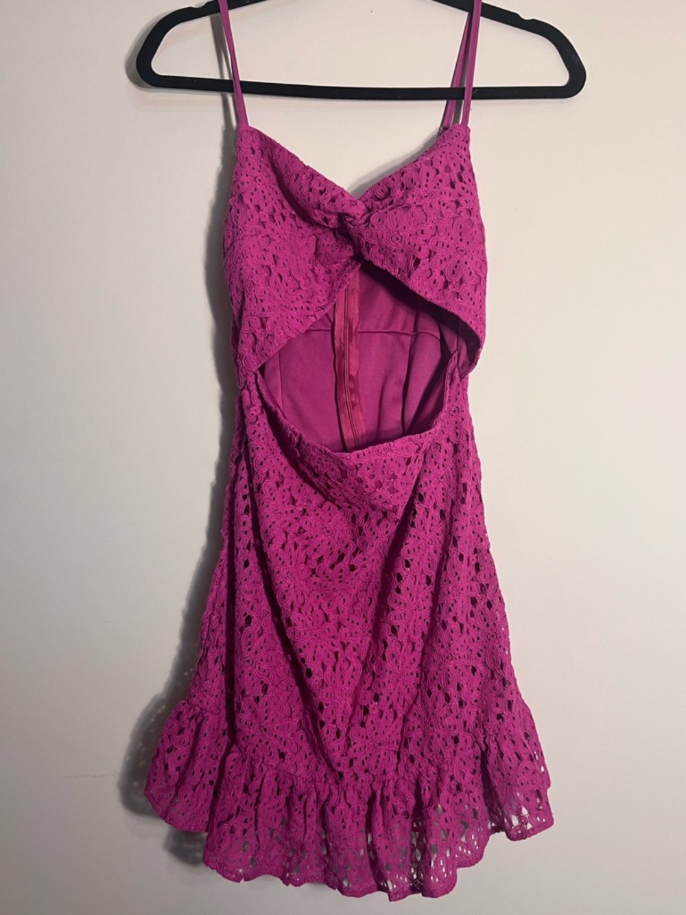 New Fuchsia Crochet Cutout Mini Dress Size S NWOT Hot Pink